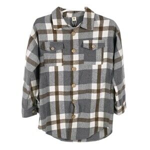 *NWT* Genjun Womens Small Plaid Button Up‎ Shirt With Side Pockets